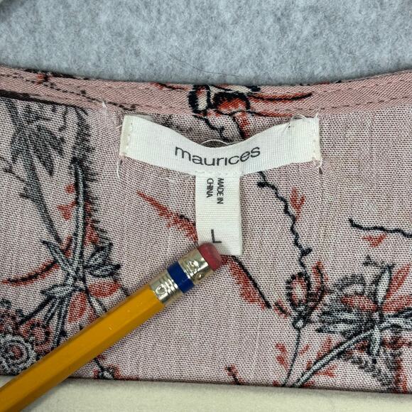 Maurices Top Womens Large Pink Floral Blouse Ruffle Ruched Boho Western Cottage - Picture 9 of 12